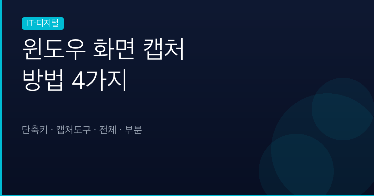 윈도우 화면 캡처 방법 4가지 — 단축키, 캡처 도구, 전체/부분